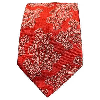 Pre-owned Etro Red White Paisley Silk Jacquard Tie