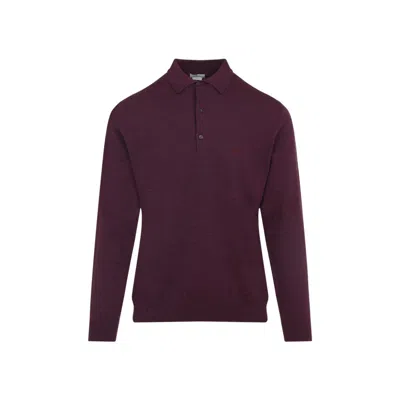 Etro Red Wool Polo Sweater With Button Placket In Burgundy