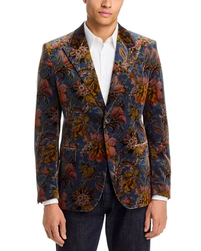 Etro Single-breasted Jacket In Stretch Cotton Velvet With Floral Motif In Brown