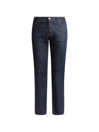 Etro Regular-fit Cotton Denim Jeans With Pegaso Embroidery In Blue