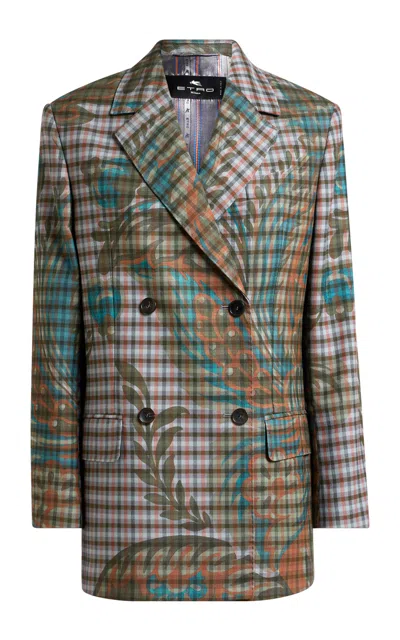 Etro Relaxed Checked-paisley Double-breasted Jacket In Print