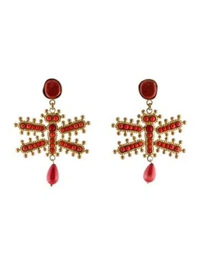 Pre-owned Etro Resin Dragonfly Clip-on Drop Earrings In Multi