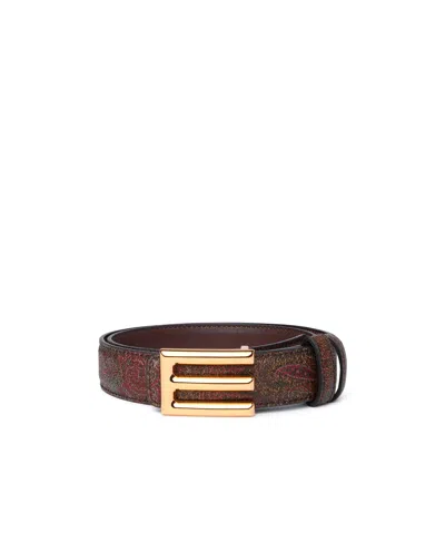Etro Logo-buckle Paisley Leather Belt In Brown