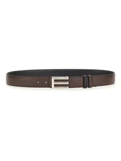 Etro Reversible Leather Belt With Textured And Smooth Finish In Brown