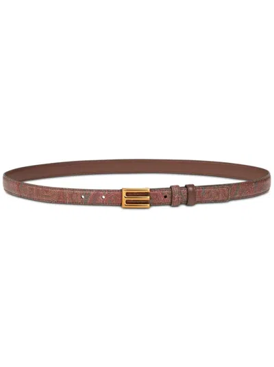 Etro Reversible Logo Leather Belt In Brown