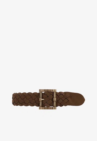 Etro Reversible Braide Suede Belt In Brown