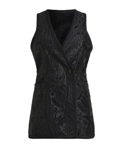 Etro Reversible Chenille Jacquard Waistcoat With Floral Paisley Motif In Black