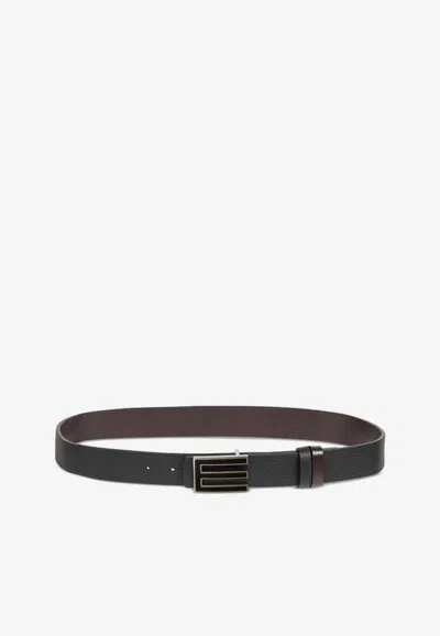 Etro Reversible Grained Leather Belt In Black