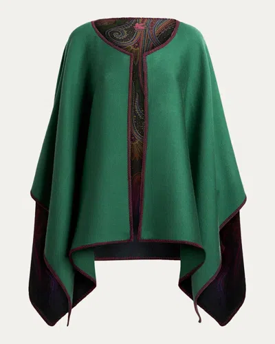 Etro Reversible Jacquard Cape In Green