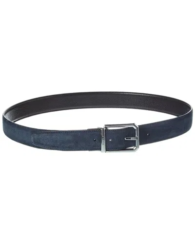 Etro Reversible Leather & Suede Belt In Blue