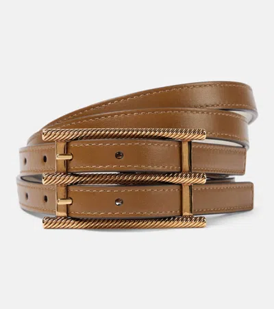 Etro Double Buckle Reversible Leather Belt In Noce