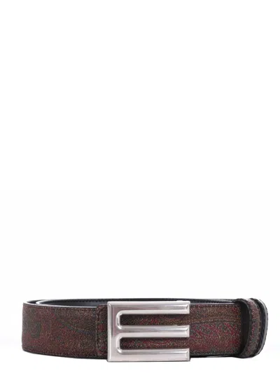 Etro Reversible Logo Belt Arnica And Lea In Burgundy