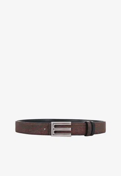 Etro Reversible Paisley Jacquard Buckled Belt In Brown