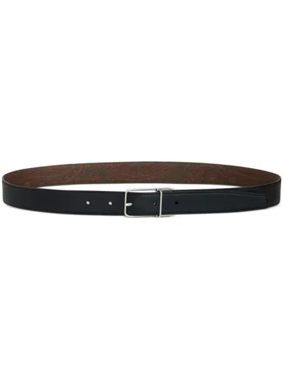 Etro Reversible Paisley-print Leather Belt In Black