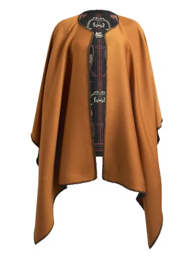 Etro Reversible Patterned Cloth Cape In Brown