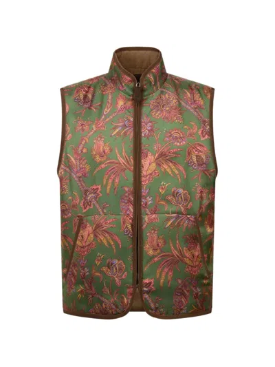 Etro Reversible Silk And Wool Waistcoat In Green
