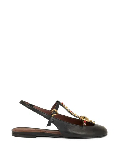 Etro Rhinestones Slingback Leather Sandals In Black