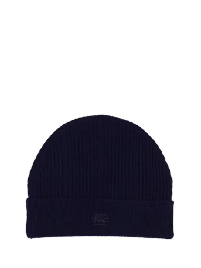 Etro Women's Beanie Hat With Logo In Blue
