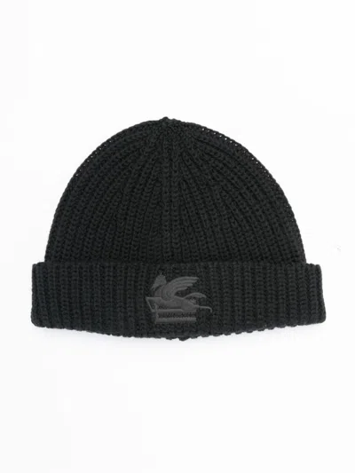 Etro Ribbed Beanie Hat In Black