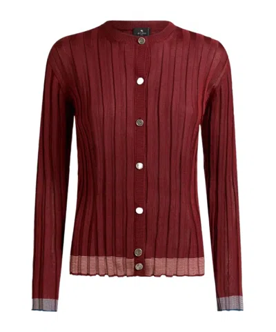 ETRO RIBBED CARDIGAN WITH PEGASO BUTTONS