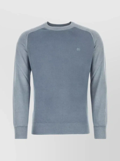 Etro Ribbed Crew-neck Pure Wool Sweater In Blue