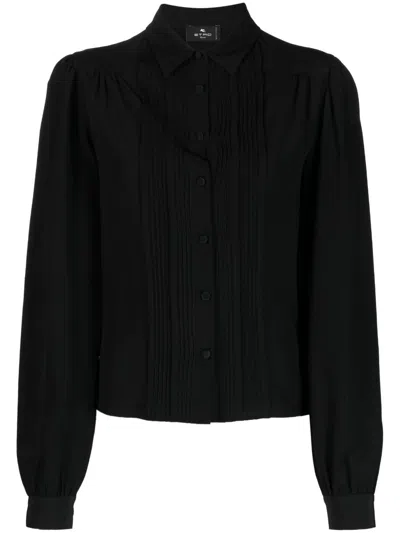 Etro Ribbed-detail Silk Blouse In Black