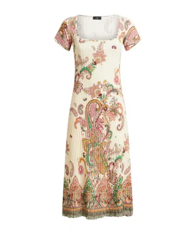 Etro Ribbed Dress With Floral Motif In Multicolor