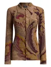 Etro Ribbed Wool Cardigan With Daffodil Motif In Brown