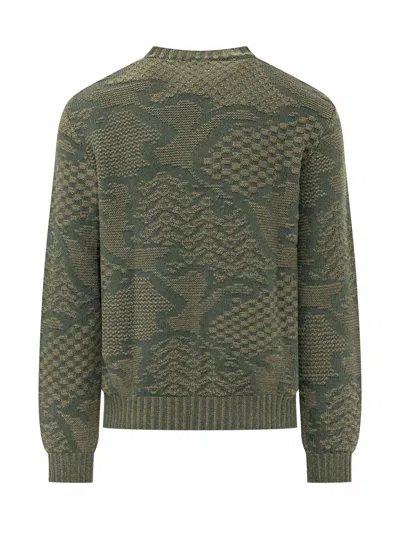 Etro Ribbed Knit Crewneck Sweater In Verde
