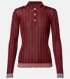Etro Ribbed Polo Shirt With Pegaso Buttons In Burgundy