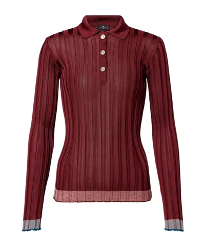 Etro Ribbed-knit Polo Sweater In Burgundy