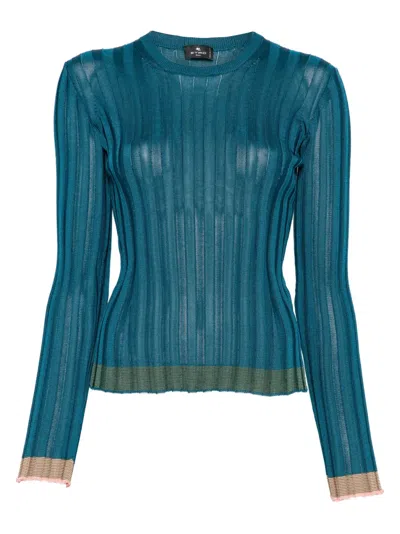 Etro Ribbed-knit Sweater In Blue