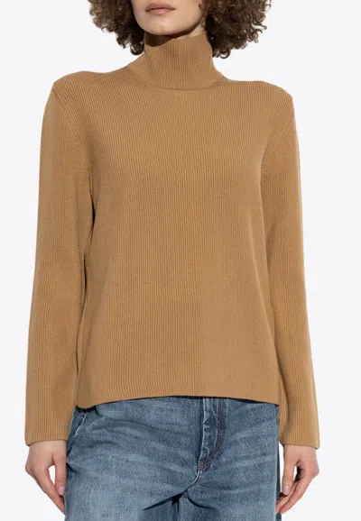 Etro Ribbed Knit Turtleneck Wool Sweater In Brown