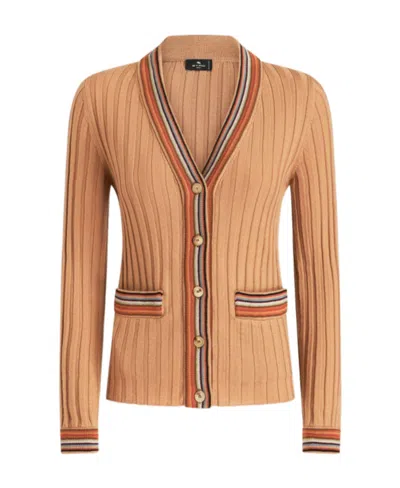 Etro Ribbed-knit V-neck Cardigan In Nude