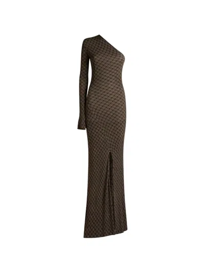 Etro Ribbed Long Dress With Micro Diamond Motif In Brown