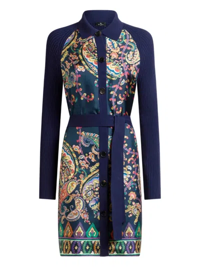 Etro Ribbed Paisley Cardigan In Blue