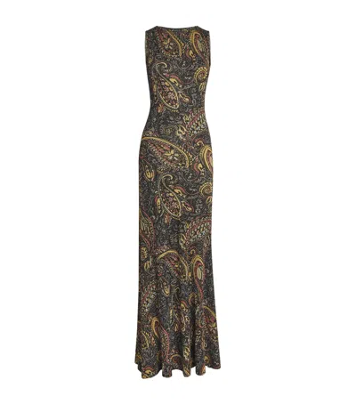 Etro Ribbed Paisley Maxi Dress In Green