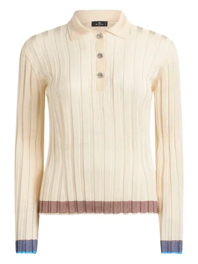 Etro Striped Fitted Viscose Shirt In Neutral
