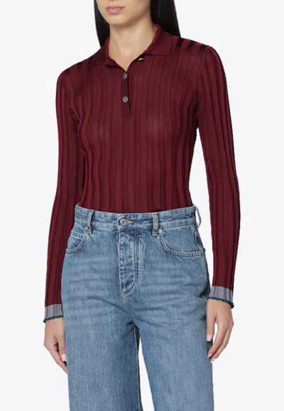Etro Ribbed Polo Sweater In Burgundy