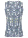 Etro Sleeveless V-neck Ribbed Pattern Top In Blue