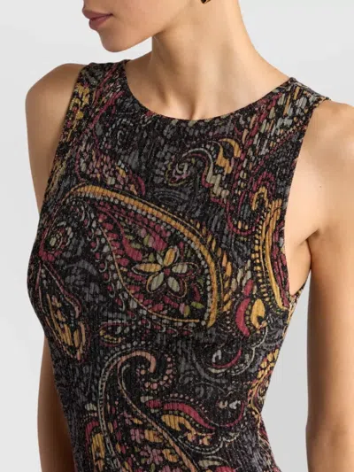 Etro Ribbed Sleeveless Paisley Floral-print Maxi Dress In Multi