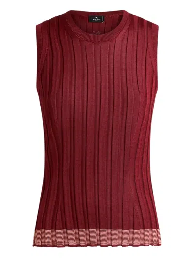 Etro Ribbed Sleeveless Top In Red