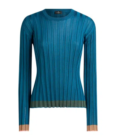 Etro Ribbed Sweater In Blue