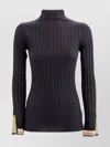 Etro Ribbed Turtleneck Sweater With Striped Cuff Detailing In Blue