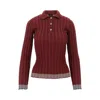 Etro Long Sleeve Polo With Collared Neck And Ribbed Texture In Red