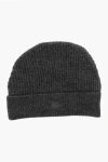 Etro Ribbed Wool Blend Beanie With Embroidered Logo In Gray