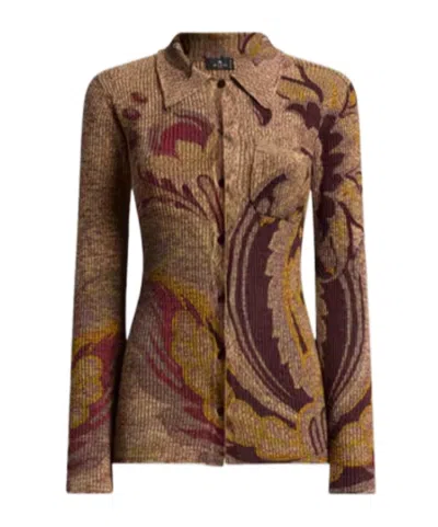 ETRO RIBBED WOOL CARDIGAN WITH DAFFODIL MOTIF