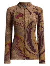 Etro Ribbed Wool Cardigan With Daffodil Motif In Brown