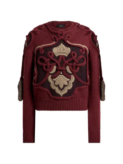 Etro Ribbed Wool Sweater With Tassels And Embroidery In 레드