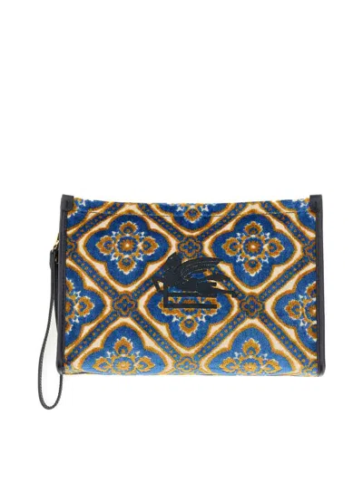Etro Pouch Paisley Large In Blue